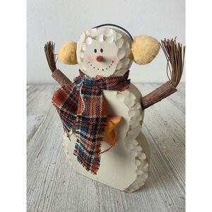 Vintage wooden snowman star‎ Xmas scarf country folk art decor Xmas